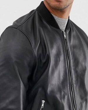Men’s Black Leather Bomber jacket