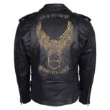 Men’s Eagle Embossed Live To Ride – Ride To Live Classic Black Leather Motorcycle Biker jacket