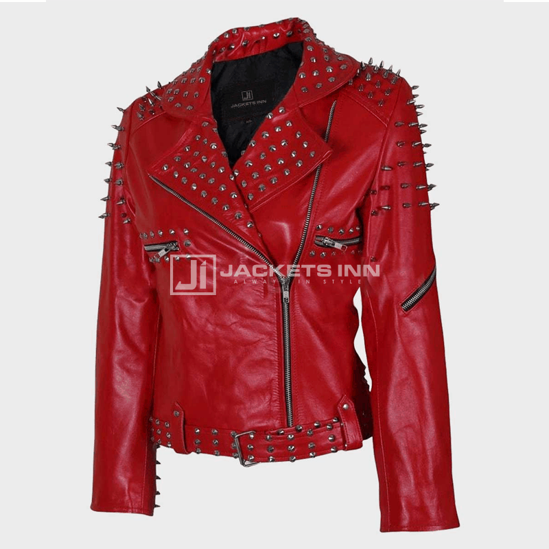 Mens & Women Red Leather Studded jacket