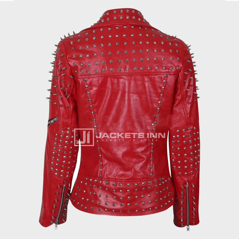 Mens & Women Red Leather Studded jacket
