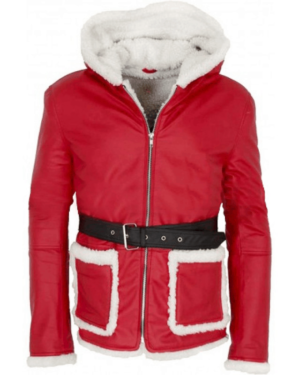 Mens Santa Claus Red Leather Coat