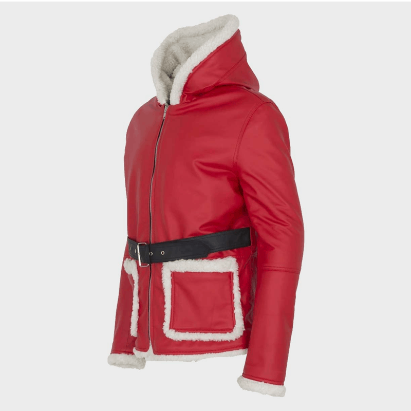Mens Santa Claus Red Leather Coat