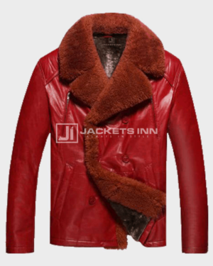 Mens Shearling Red Leather jacket
