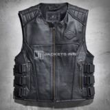 Men`s black rebellion leather Vest