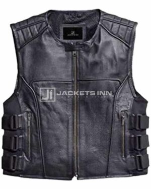 Men`s black rebellion leather Vest