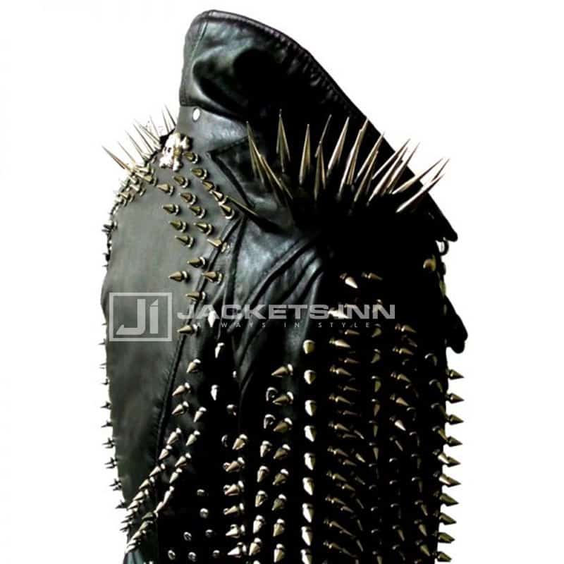 Metal Spikes Design Black Genuine Leather jacket