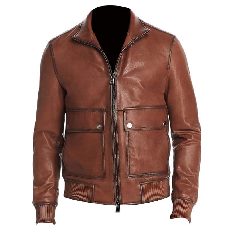 Michael Kors Mens Lamb Leather Cold Weather Bomber jacket Brown M