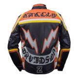 Mickey Mens Black & Orange Leather Motorcycle jacket