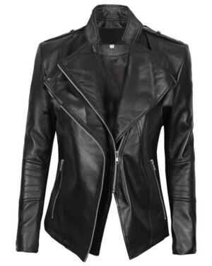 Monica Womens Black Fitted Leather jacket