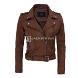 Nellie Women Leather Dark Brown Biker Jacket 1 160x160