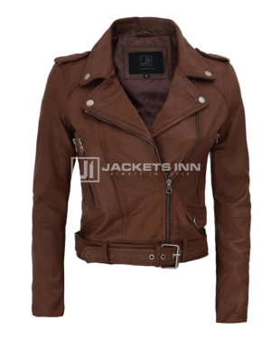 Nellie Women Leather Dark Brown Biker jacket