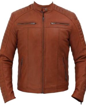 Obrien Tan Mens Leather Biker jacket
