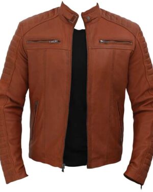 Obrien Tan Mens Leather Biker jacket