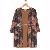 Printed Faux Suede Open Front jacket