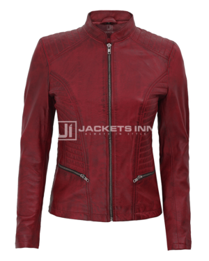 Rachel Womens Maroon Slim Fit Leather jacket