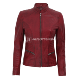 Rachel Womens Maroon Slim Fit Leather jacket