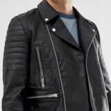Real Leather Quilted Zipped Biker jacket