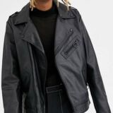 Ring Detail Black Leather jacket