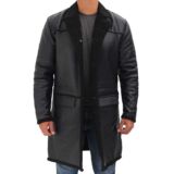 Rockville Mens 34 Length Black Winter Shearling Leather Coat