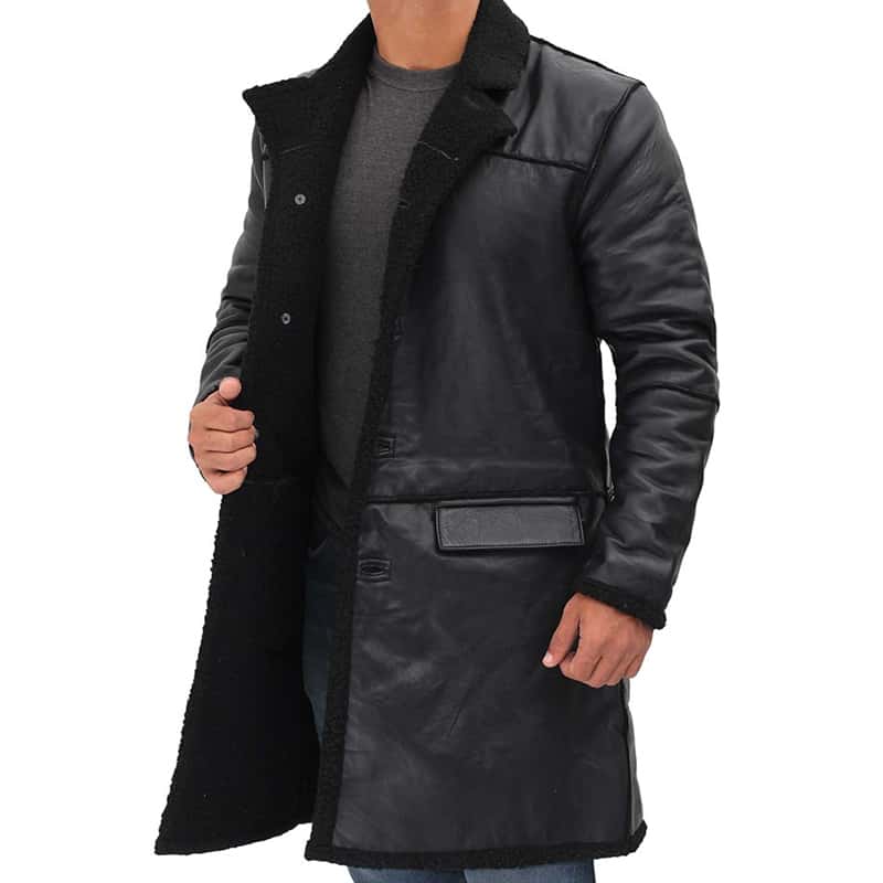 Rockville Mens 34 Length Black Winter Shearling Leather Coat