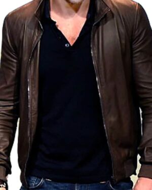 Ryan Reynolds stylish leather brown jacket
