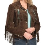 SCULLY FRINGE & BEADED BOAR SUEDE LEATHER jacket