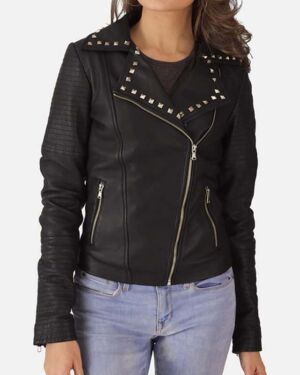 Sally Mae Studded Black Leather Biker jacket
