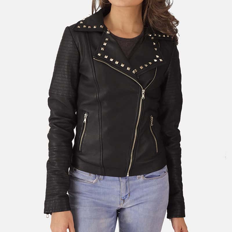 Sally Mae Studded Black Leather Biker jacket