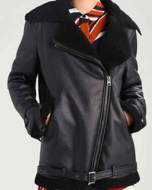 Shearling Aviator jacket In Black Color For Women