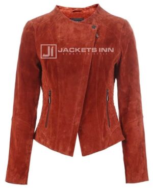 Slim Fit Brown Leather Fabric jacket For Women’s