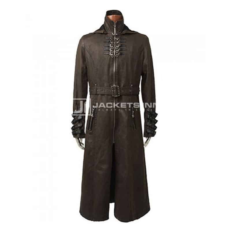 Steampunk Gothic Military Bronze Cotton Long Coat For Mens
