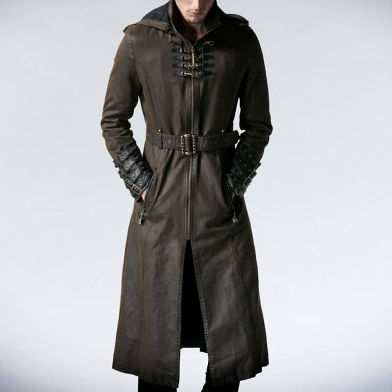 Steampunk Gothic Military Bronze Cotton Long Coat For Mens