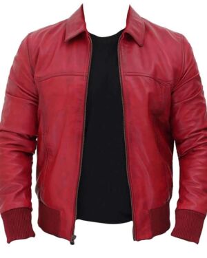 Steven Mens Maroon Bomber Distressed Leather jacket