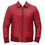 Steven Mens Maroon Bomber Distressed Leather jacket