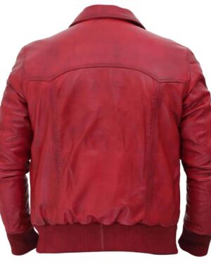 Steven Mens Maroon Bomber Distressed Leather jacket