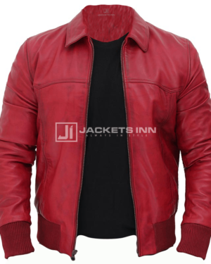 Steven Red Leather Bomber jacket Mens