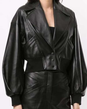 Stunning Black Glamorous Cropped Oversized Leather jacket