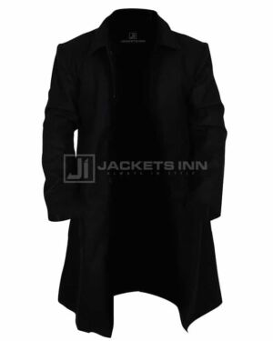 Stylish Black Lapel Wool Coat For Men
