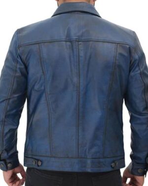 Stylish Trucker Blue Leather jacket For Men’s