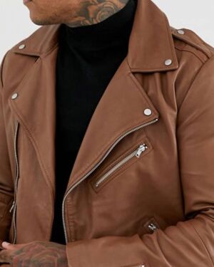 Tan Color Leather Biker jacket
