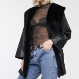 Tie Waist Leather jacket with Fur Lining