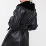 Tie Waist Leather jacket with Fur Lining