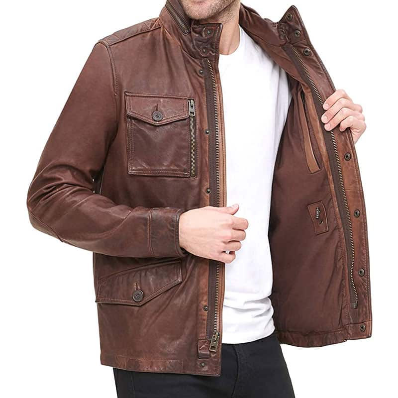 Tommy Hilfiger Men’s Smooth Lamb Leather Four Pocket Military jacket