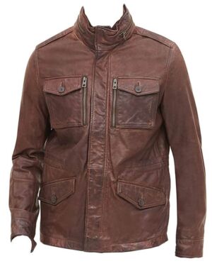 Tommy Hilfiger Men’s Smooth Lamb Leather Four Pocket Military jacket
