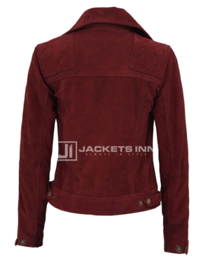 Tonya Red Suede Asymmetrical Leather jacket for Women