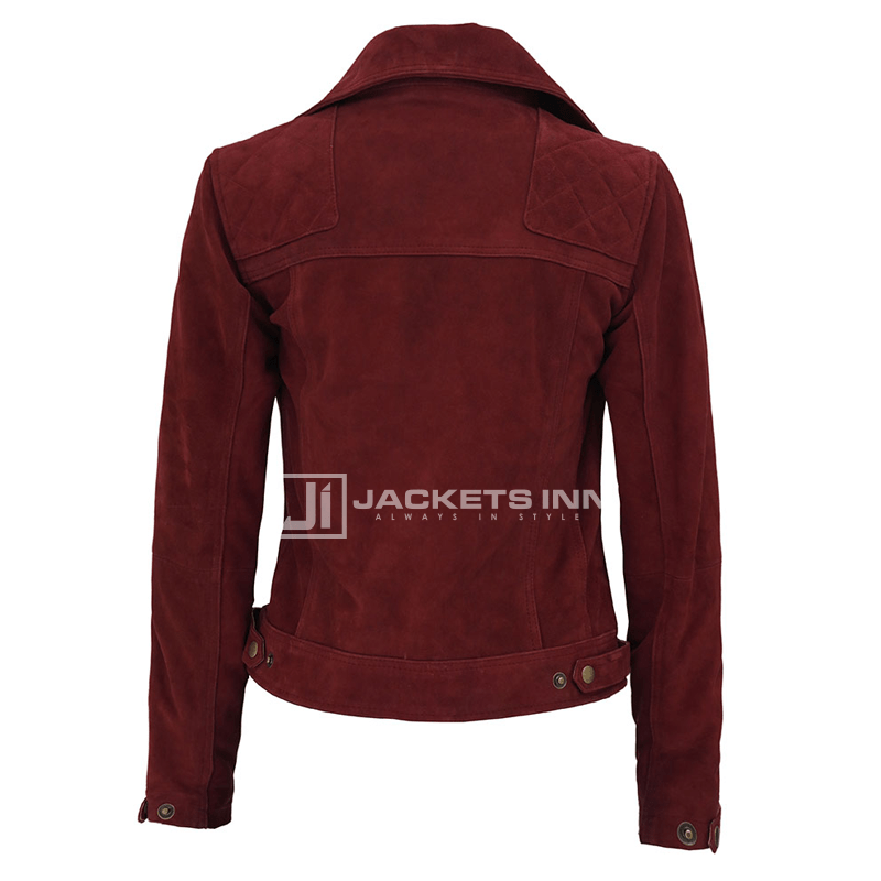 Tonya Red Suede Asymmetrical Leather jacket for Women
