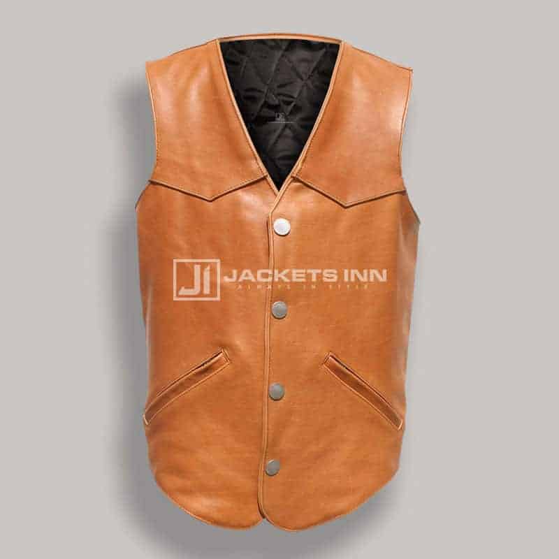 Trendy Western Cocoa Brown Leather Vest For Mens