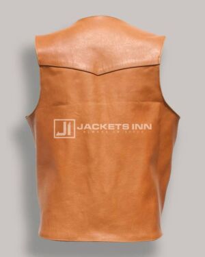 Trendy Western Cocoa Brown Leather Vest For Mens