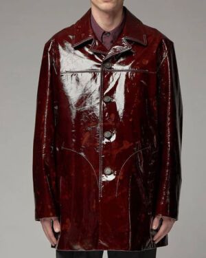 Ultra Modern Red Glossy Leather Fabric Shinny Coat For Men’s