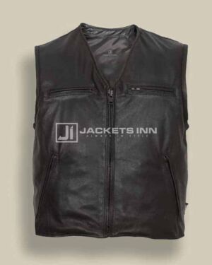 Buffalo Nickel Black Vest In Leather Fabric For Men’s
